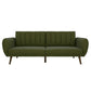 Green Linen Upholstered Futon Sofa Bed with Mid-Century Style Wooden Legs