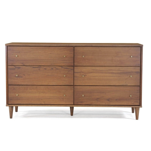 Rustic Walnut Mid Century 6 Drawer Dresser