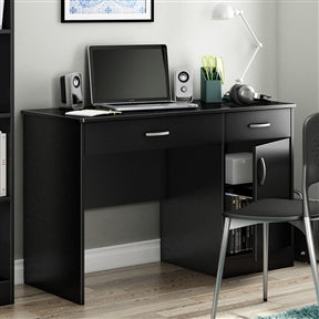 Compact Work Deskwit h 2 Drawres & Cabinet, Black