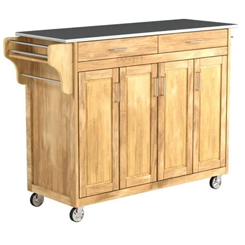 Portable Kitchen Island Cart with Stainless Steel Top, White Finish