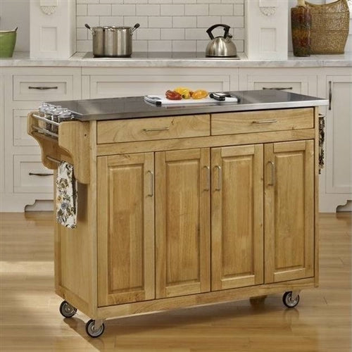 Portable Kitchen Island Cart with Stainless Steel Top, White Finish