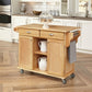 Kitchen Island Cart with Locking Casters, Natural Wood Finish 