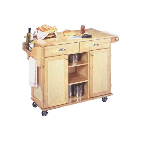 Kitchen Island Cart with Locking Casters, Natural Wood Finish