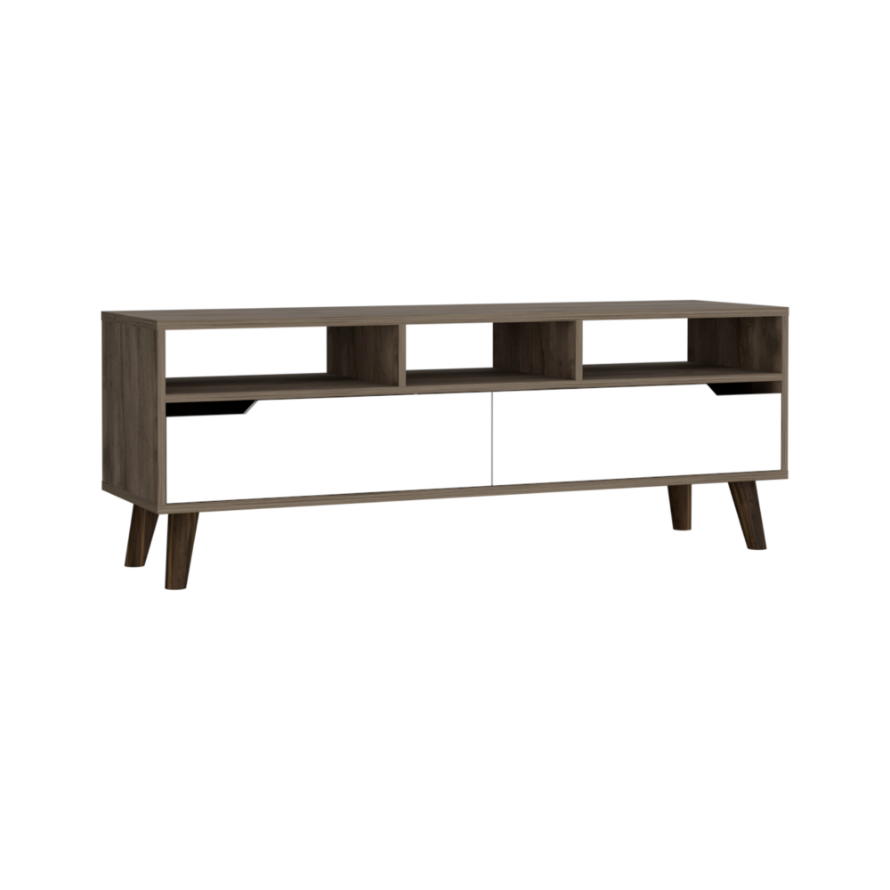 Tv Stand 2.0 For TV´s up 52" Bull, Three Open Shelves,Two Drawers, Dark Brown / White Finish-5