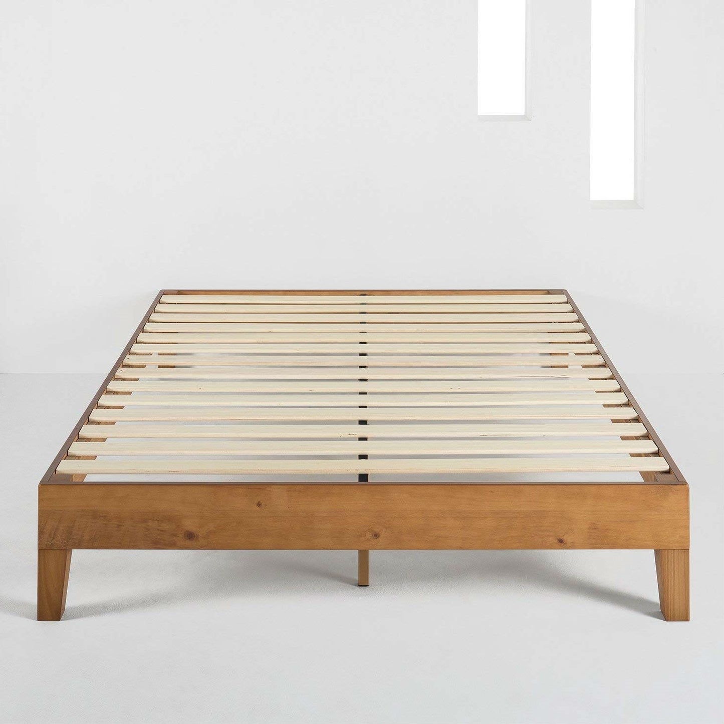 Classic Solid Wood Slat Platform Bed Frame in Natural Finish, King