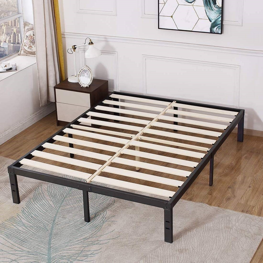 Heavy Duty Metal Platform Bed Frame with Wood Slats, King