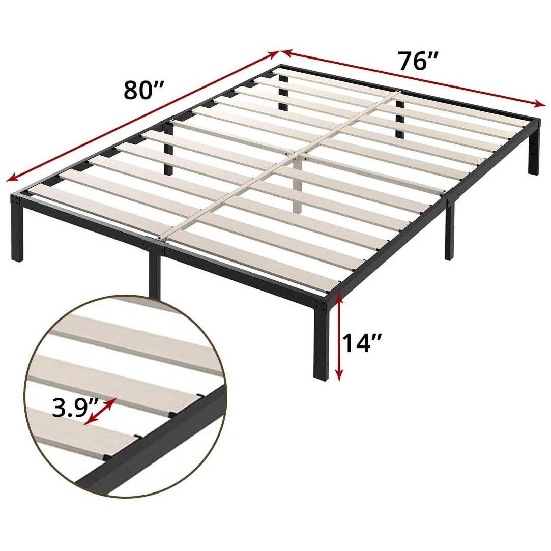 Heavy Duty Metal Platform Bed Frame with Wood Slats, King