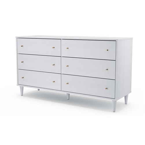 Farmhouse Rustic White Mid Century 6 Drawer Dresser