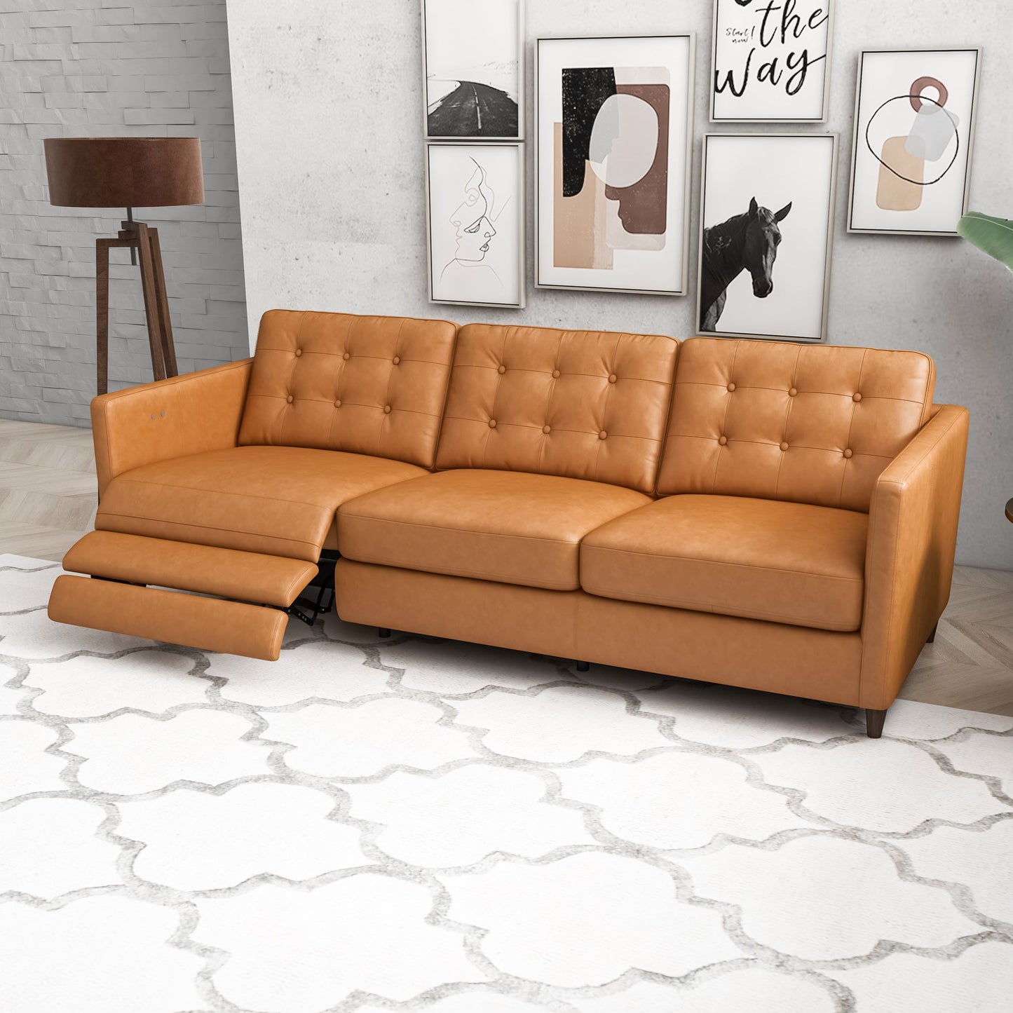 Leather Electric Left Reclining Sofa - Tan