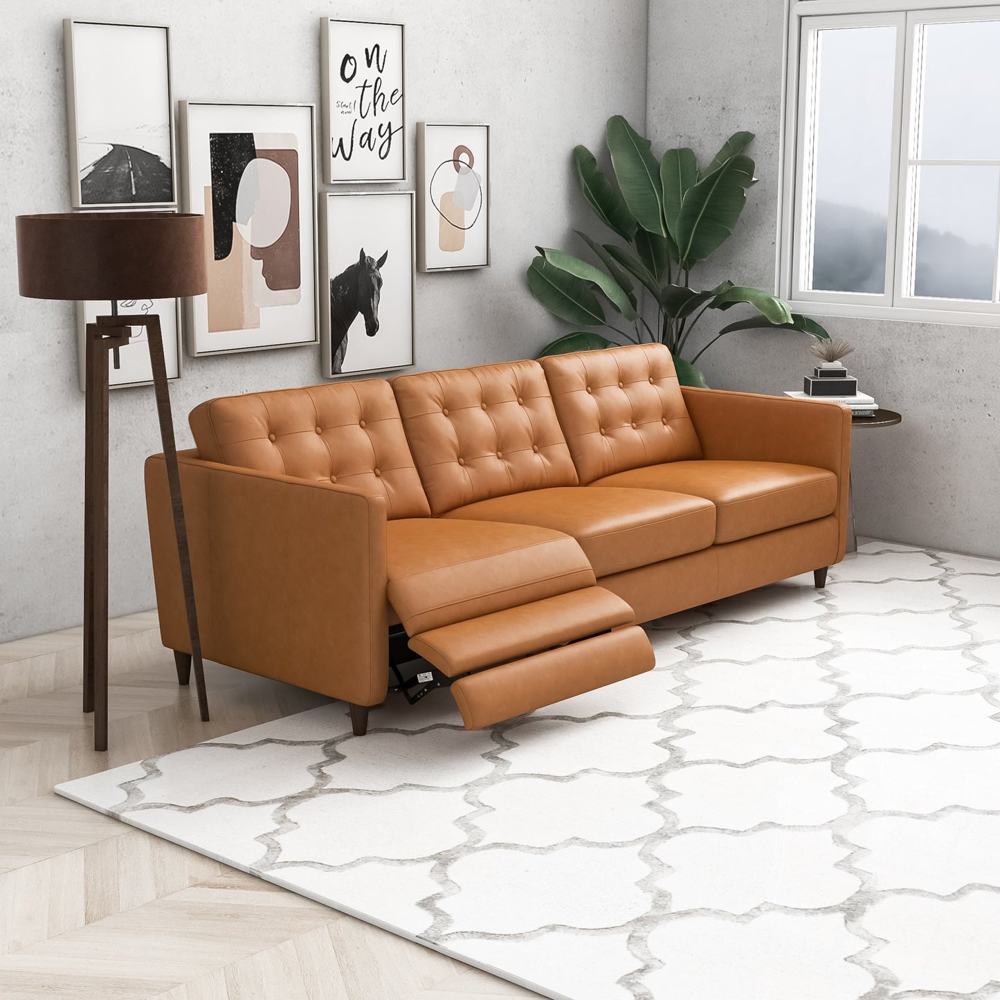 Leather Electric Left Reclining Sofa - Tan