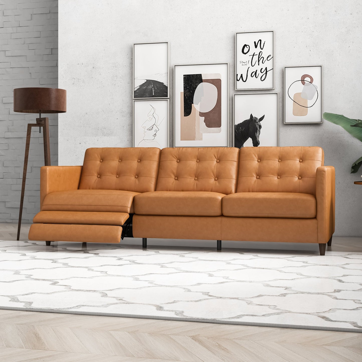 Leather Electric Left Reclining Sofa - Tan