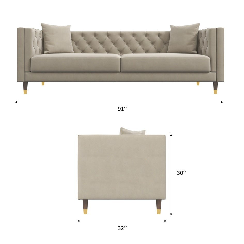 Contemporary Sofa - Cream Velvet