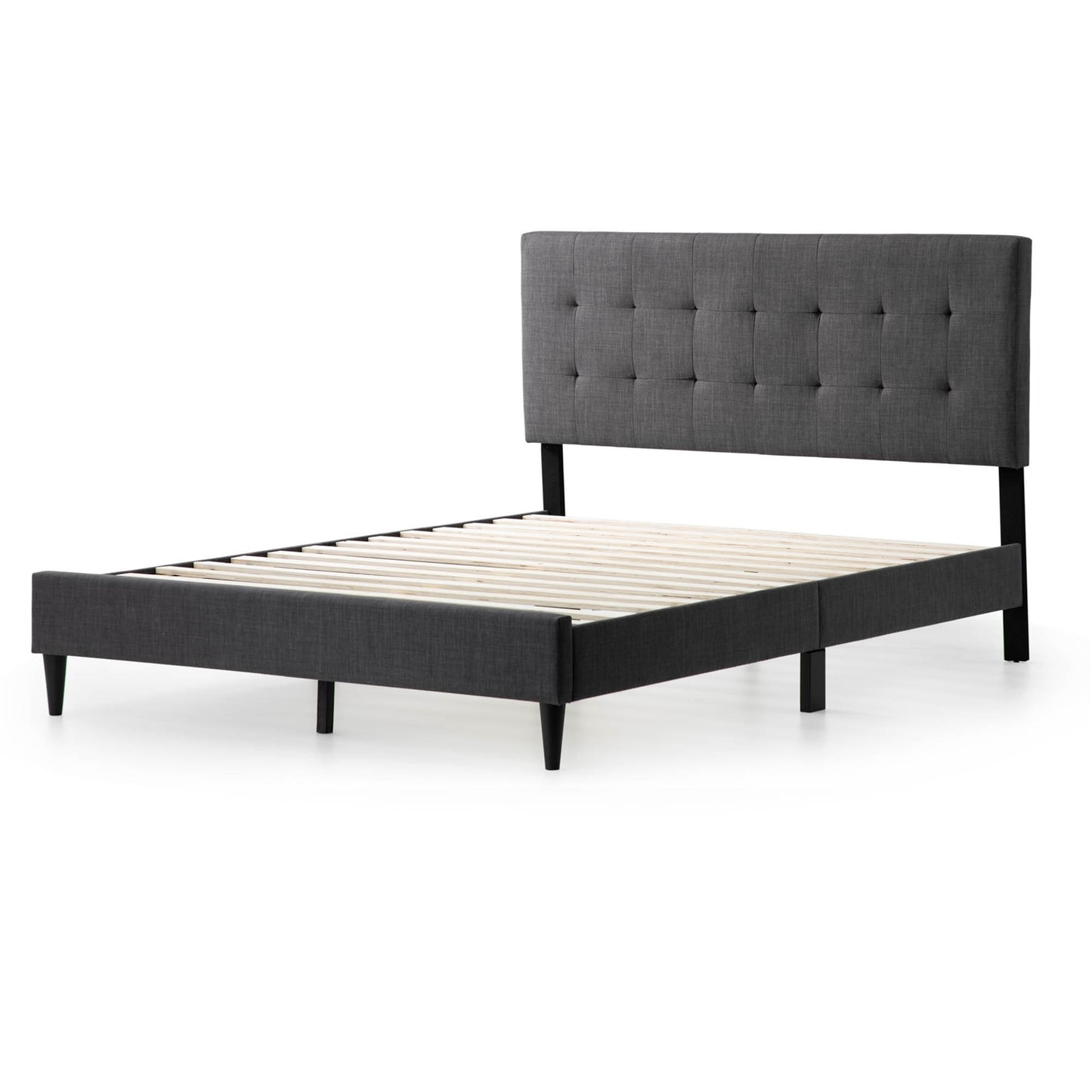 Dark Gray Tufted Fabric Platform Bed Frame, Queen