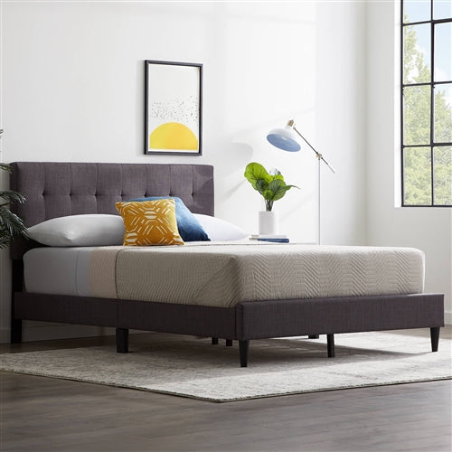 Dark Gray Tufted Fabric Platform Bed Frame, Queen