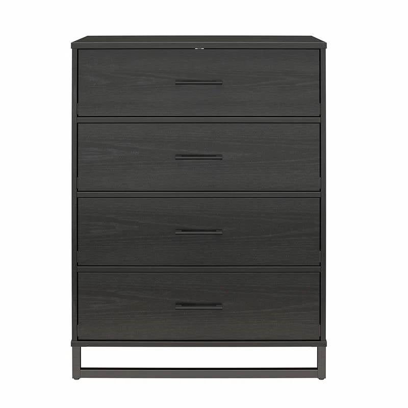 Rustic Black Wood 4-Drawer Bedroom Chest Dresser