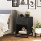 Rustic Black Wood 1-Drawer Bedroom Nightstand with Metal Legs