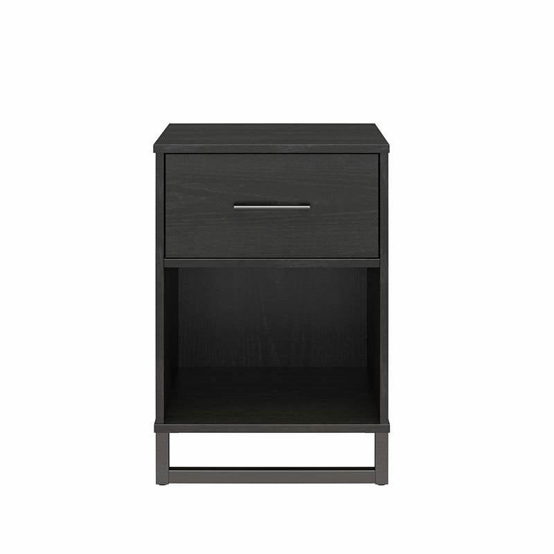 Rustic Black Wood 1-Drawer Bedroom Nightstand with Metal Legs