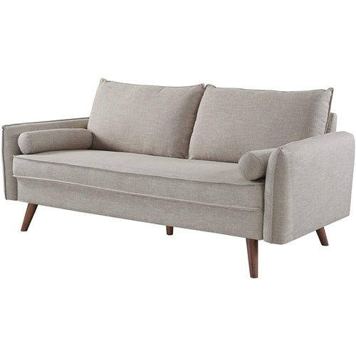 Mid-Century Upholstered Sofa Bed with Wood Legs, Beige