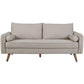 Modern Couch Beige Upholstered Sofa with with Mid-Century Style Wood Legs