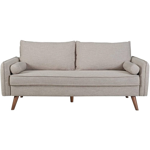 Modern Couch Beige Upholstered Sofa with with Mid-Century Style Wood Legs