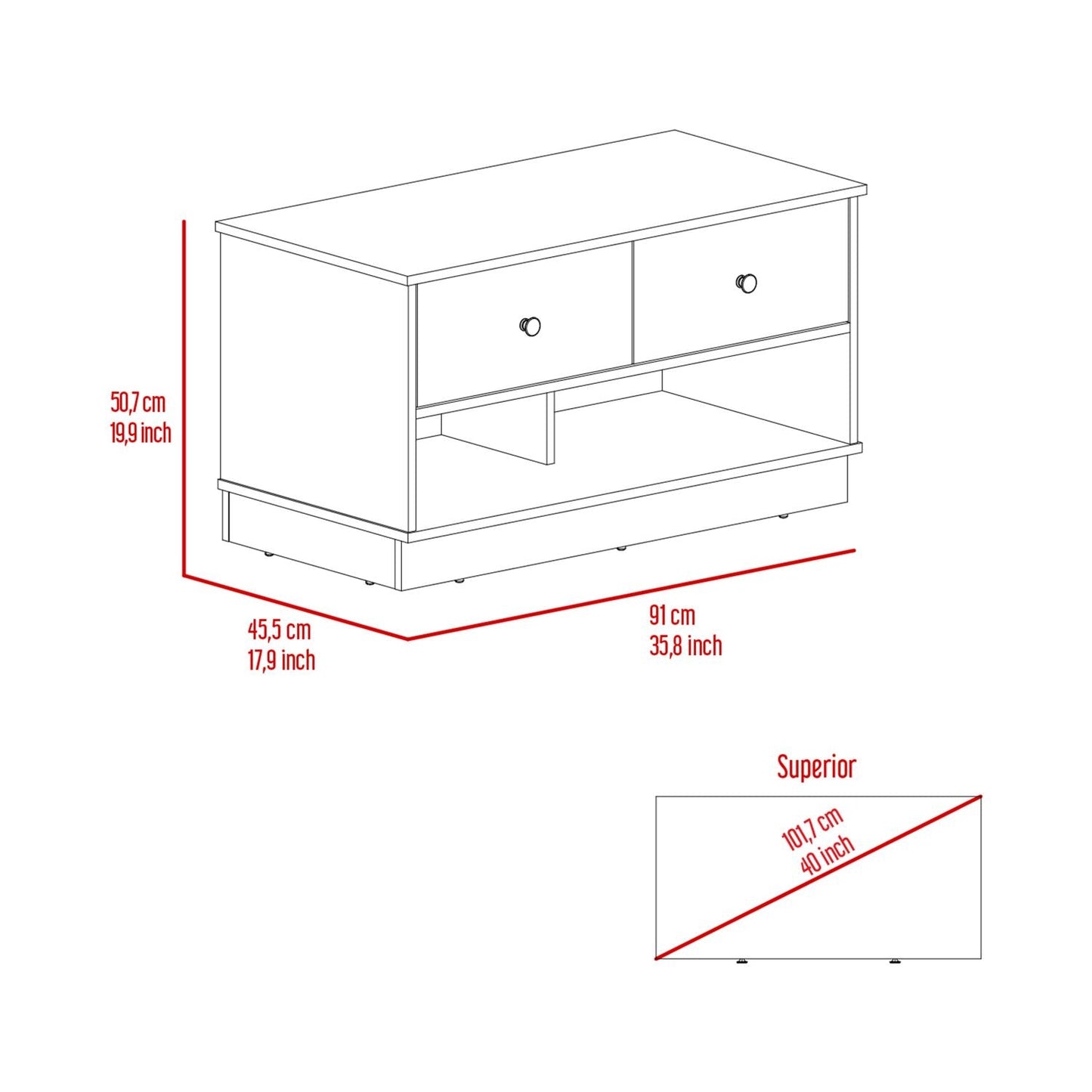 Storage Bench Beji, Lower Shelf, Two Drawers, Light Oak Finish-7