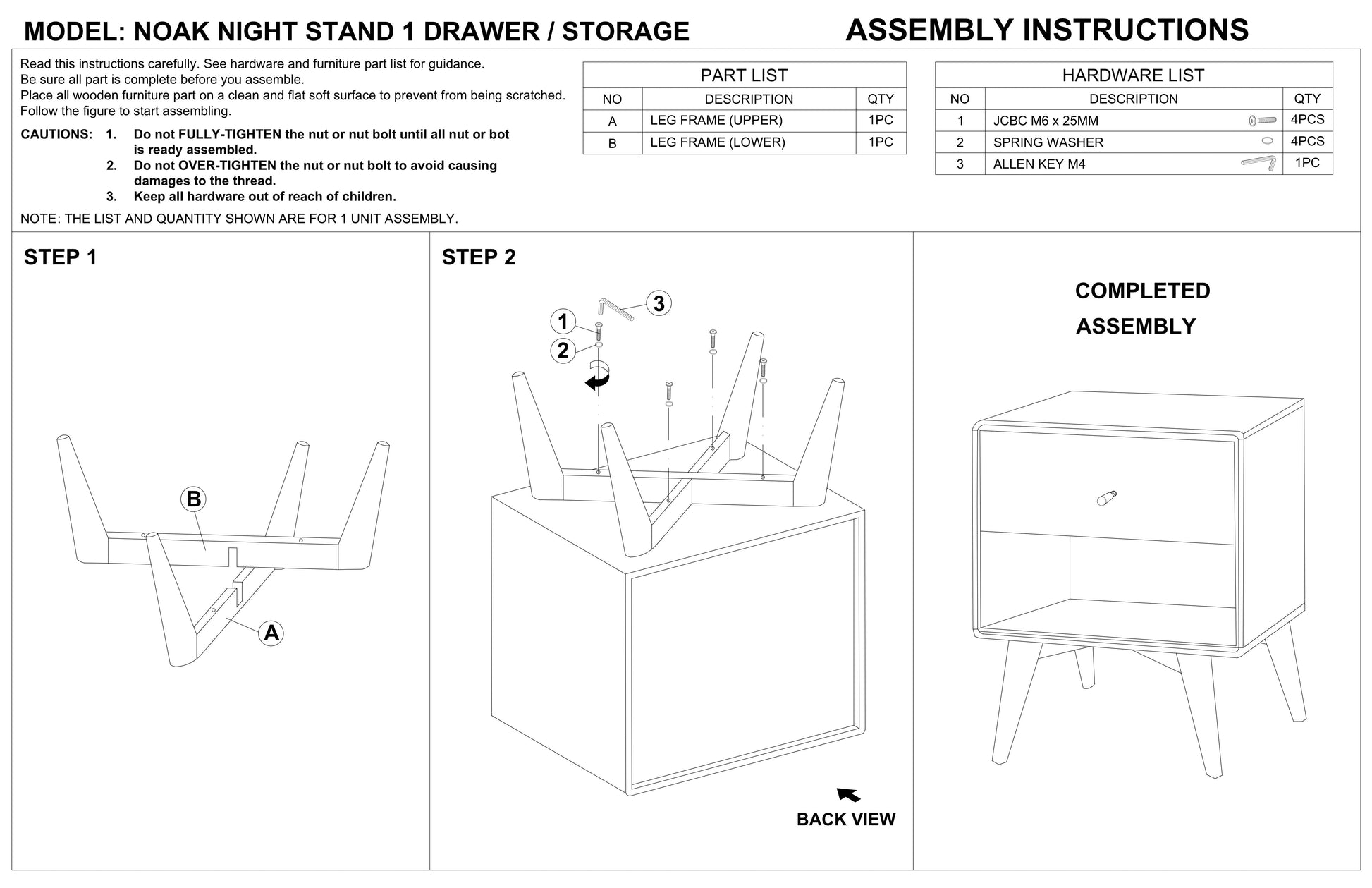 Norman Single Drawer Night Stand | Assembly