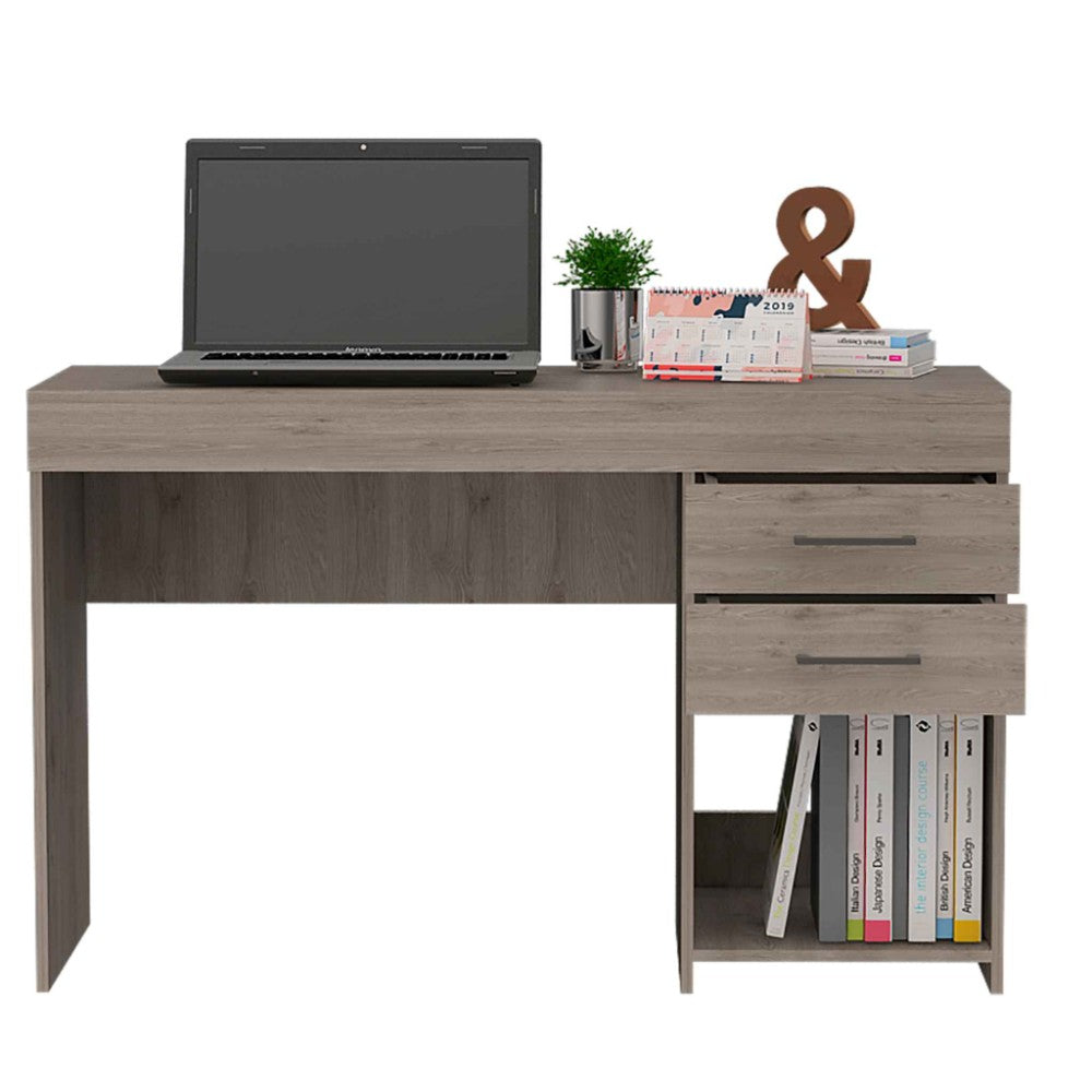 Limestone Computer Desk, Two Drawers, Light Gray Finish-6