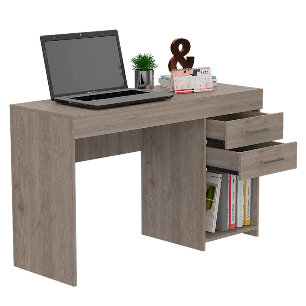 Limestone Computer Desk, Two Drawers, Light Gray Finish-4