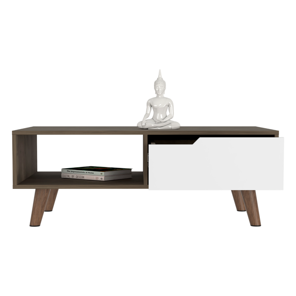 Coffee Table 2.0 Bull, One Drawer, Four Legs, Dark Brown / White Finish-1