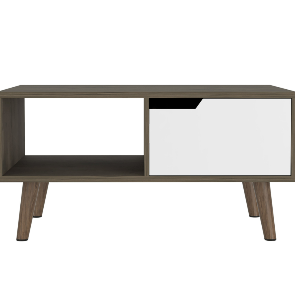 Coffee Table 2.0 Bull, One Drawer, Four Legs, Dark Brown / White Finish-3