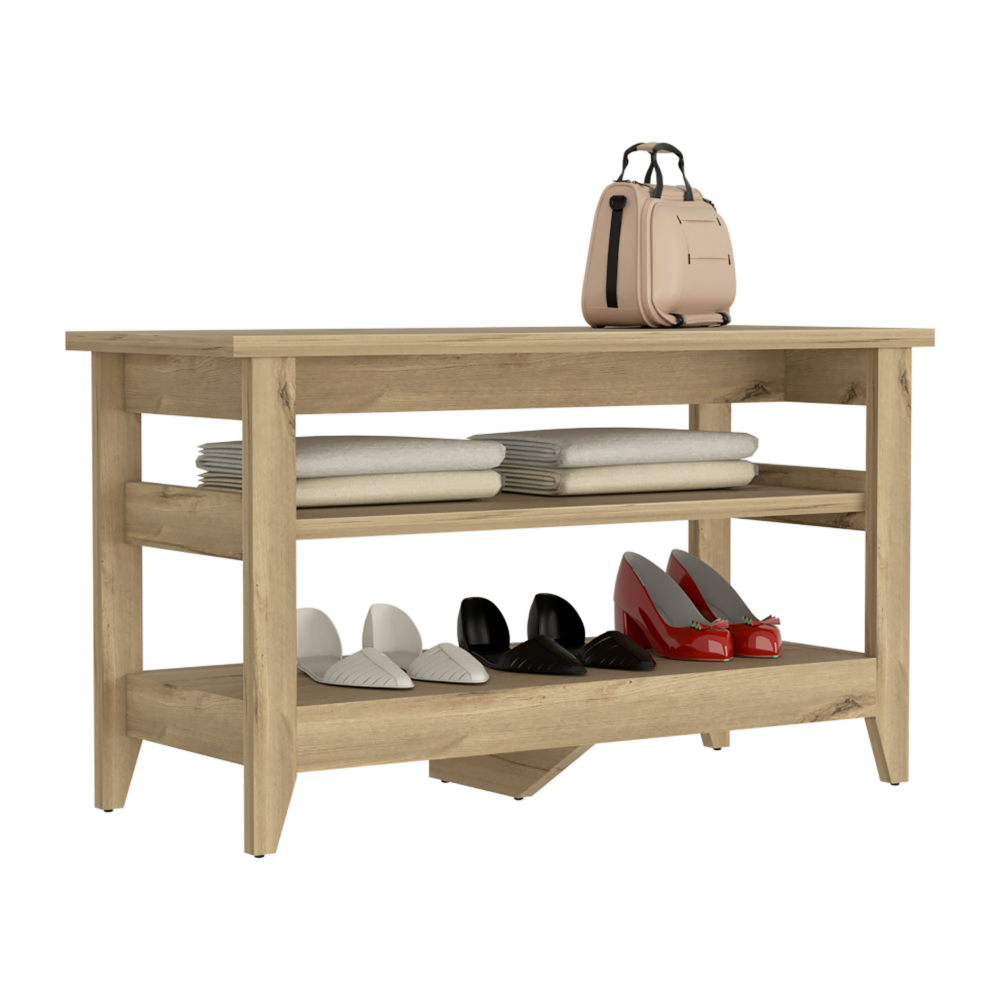 Storage Bench Susho, Upper and Lower Shelf, Light Oak Finish-4