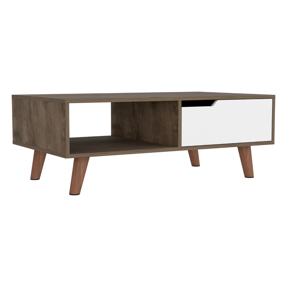 Coffee Table 2.0 Bull, One Drawer, Four Legs, Dark Brown / White Finish-4