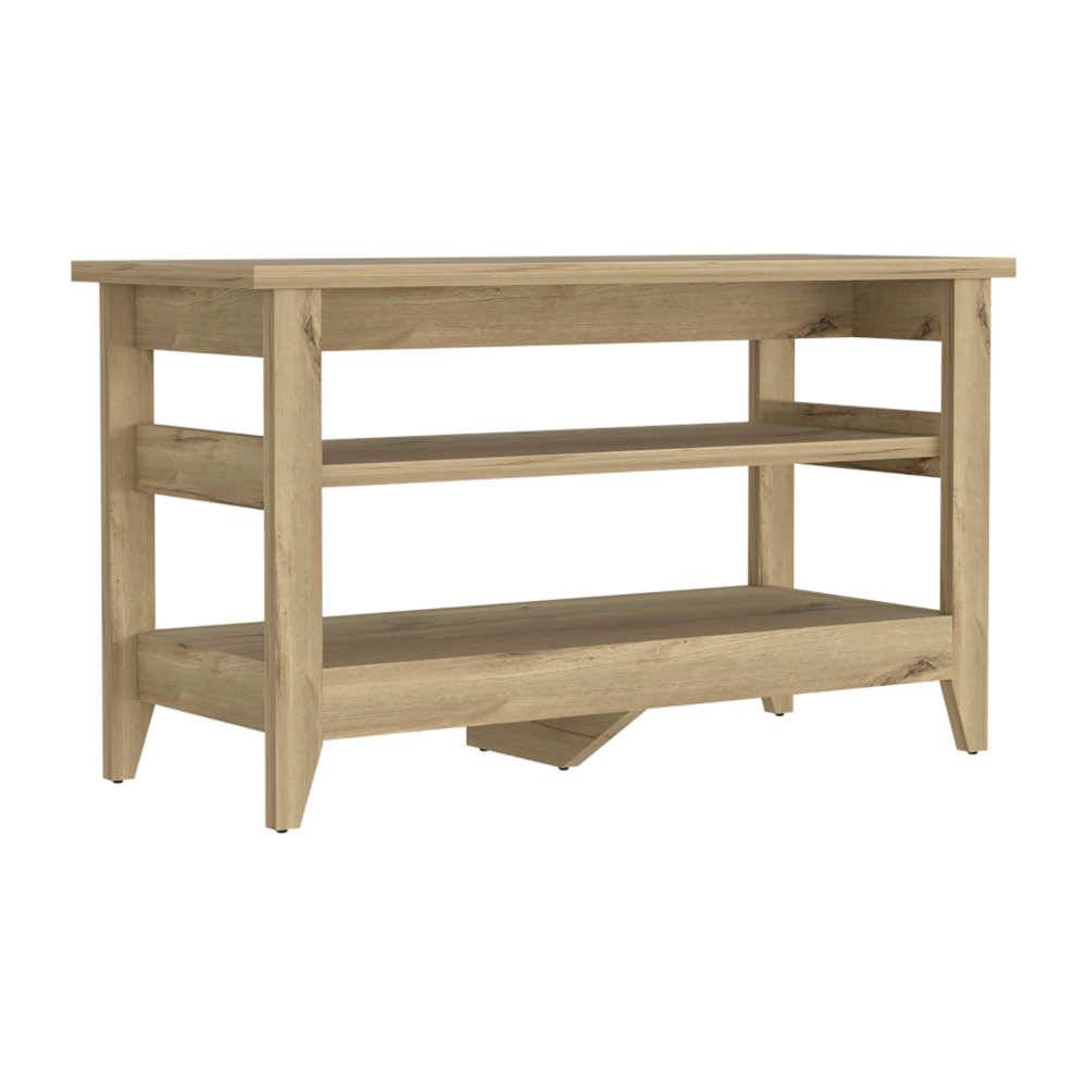 Storage Bench Susho, Upper and Lower Shelf, Light Oak Finish-5