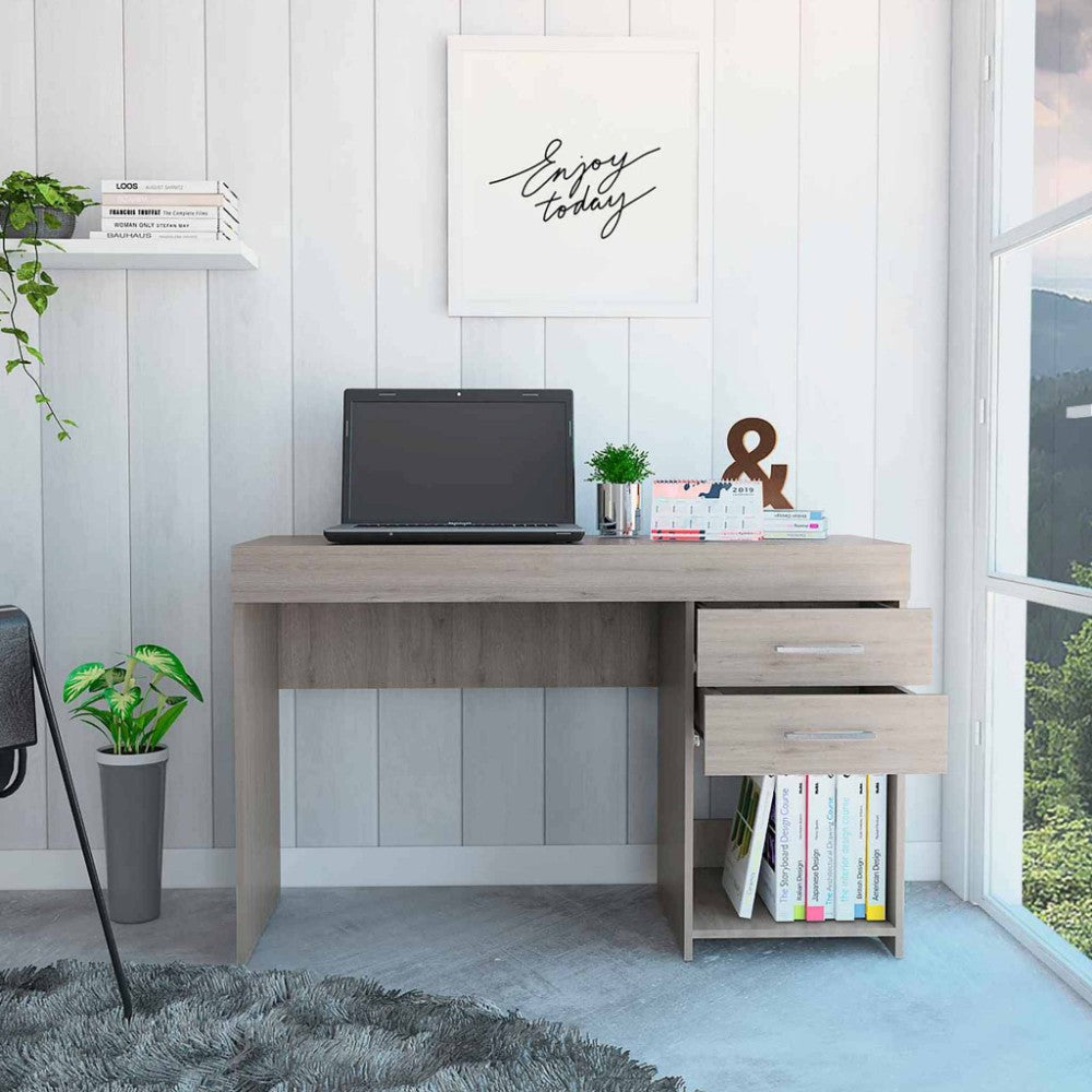 Limestone Computer Desk, Two Drawers, Light Gray Finish-1