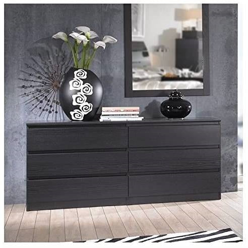 Woodgrain 6 Drawer Dresser, Black