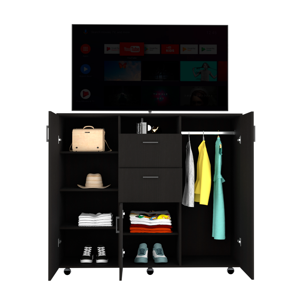 Quizz Double Door Cabinet Dresser, Two Drawers, Single Cabinet, Rod, Black wengue Finish-2