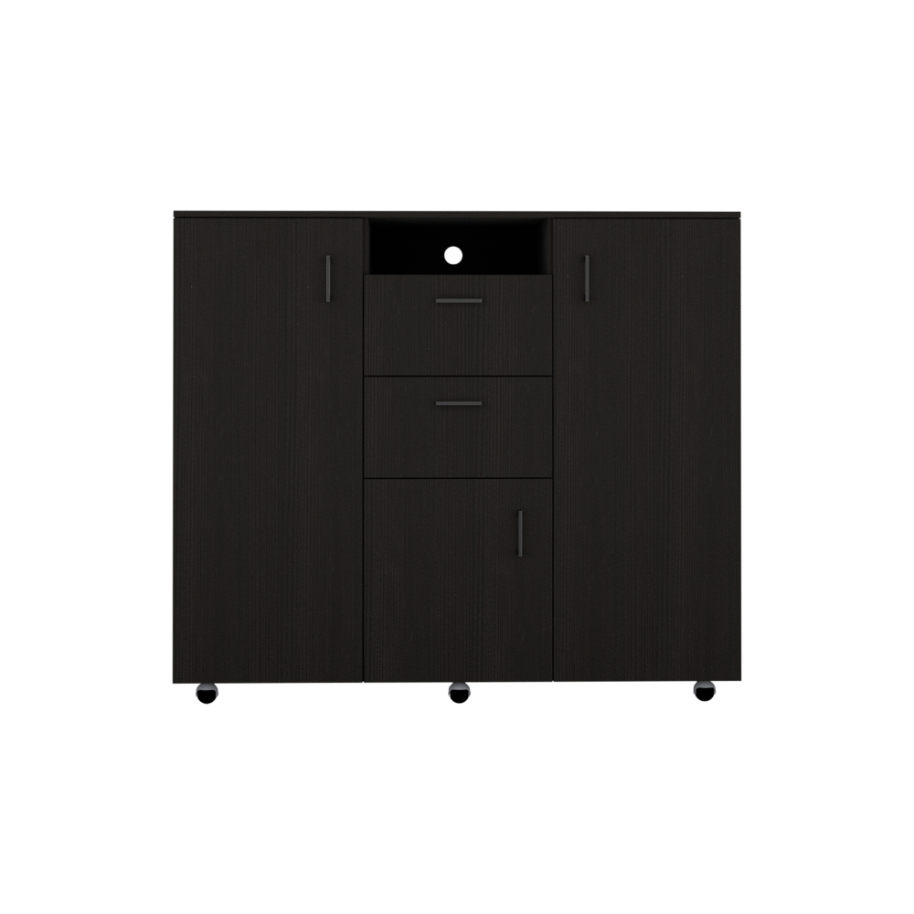 Quizz Double Door Cabinet Dresser, Two Drawers, Single Cabinet, Rod, Black wengue Finish-3