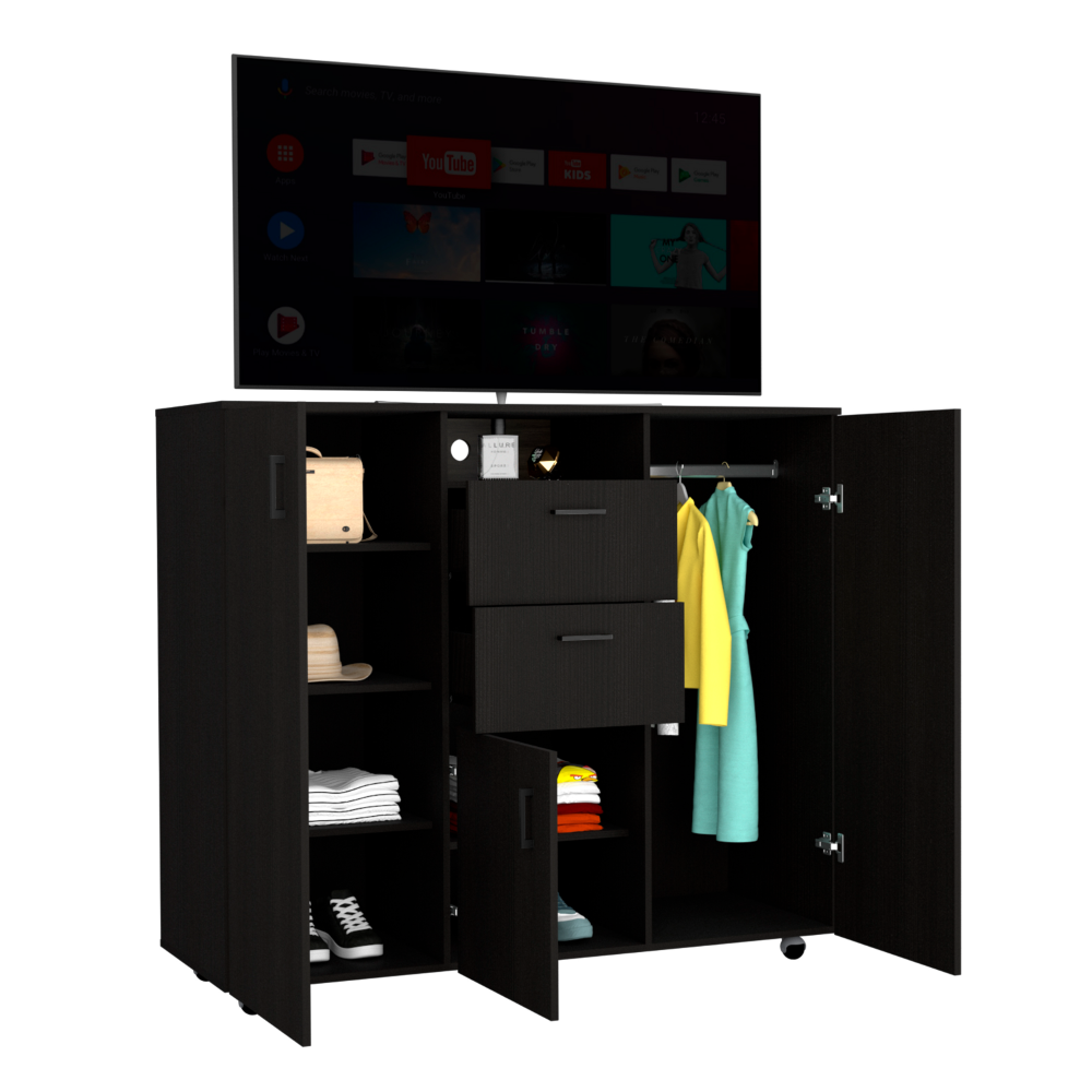 Quizz Double Door Cabinet Dresser, Two Drawers, Single Cabinet, Rod, Black wengue Finish-4