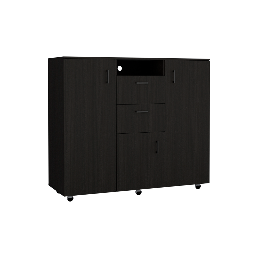 Quizz Double Door Cabinet Dresser, Two Drawers, Single Cabinet, Rod, Black wengue Finish-5