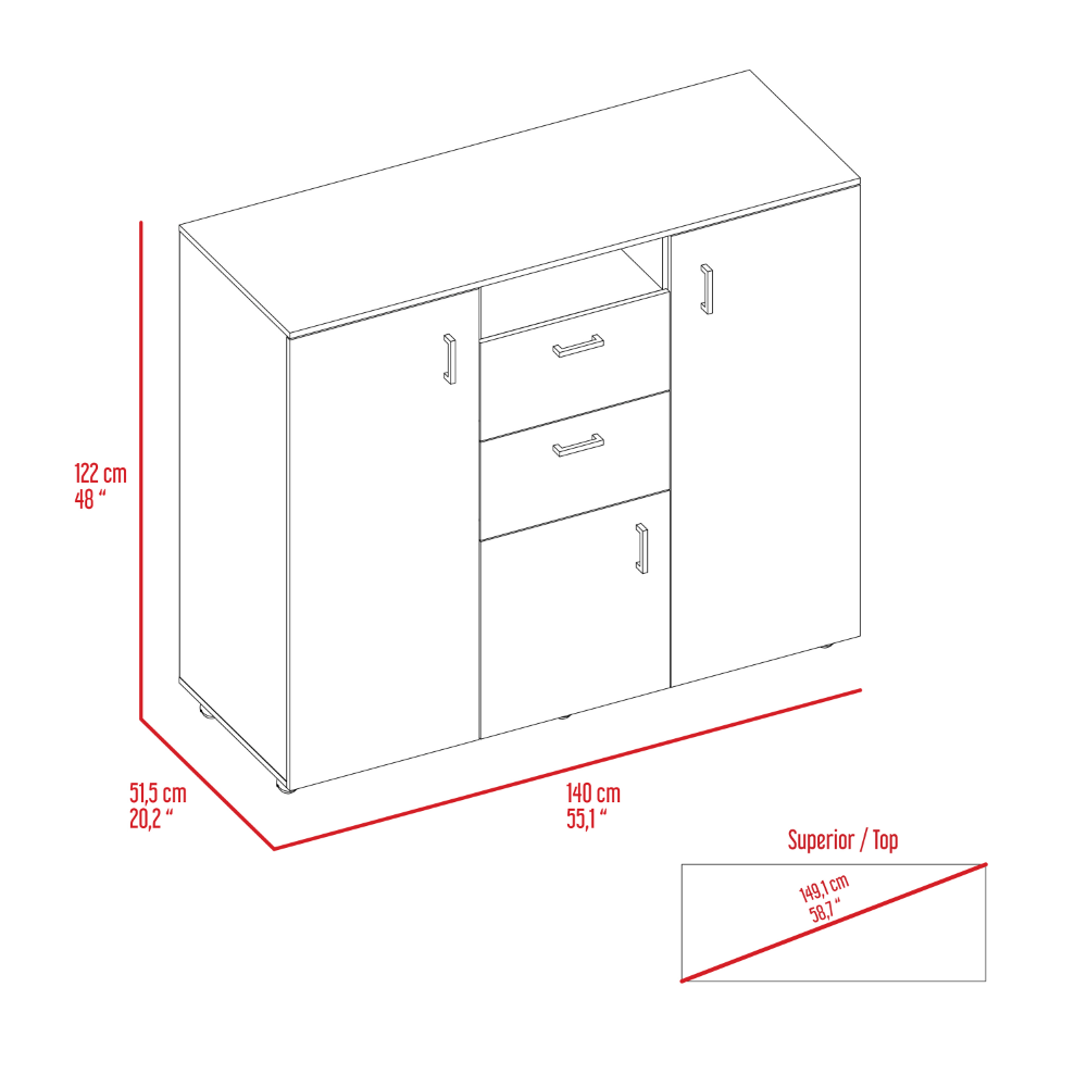 Quizz Double Door Cabinet Dresser, Two Drawers, Single Cabinet, Rod, Black wengue Finish-7