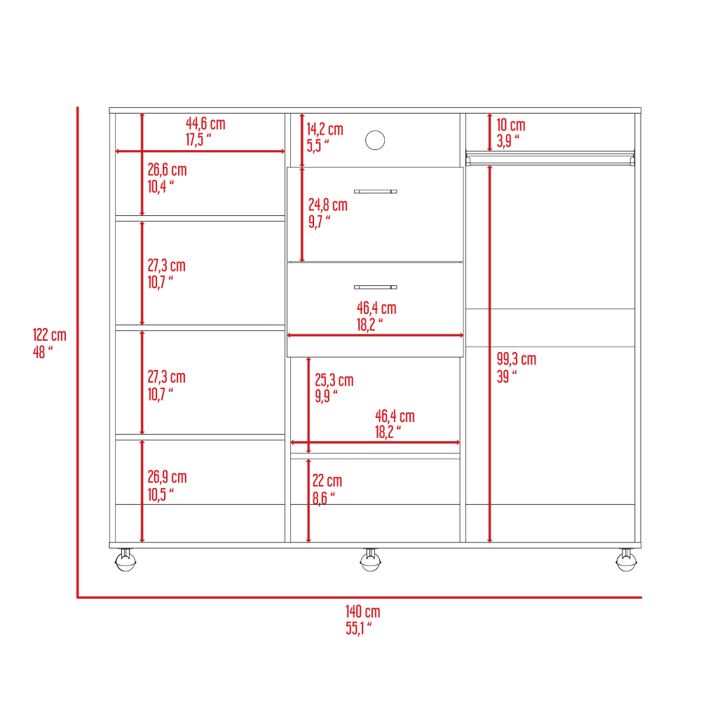 Quizz Double Door Cabinet Dresser, Two Drawers, Single Cabinet, Rod, Black wengue Finish-8