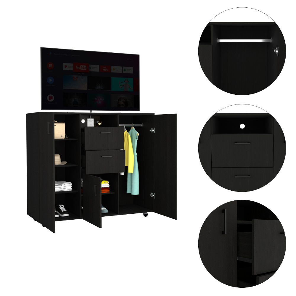 Quizz Double Door Cabinet Dresser, Two Drawers, Single Cabinet, Rod, Black wengue Finish-6