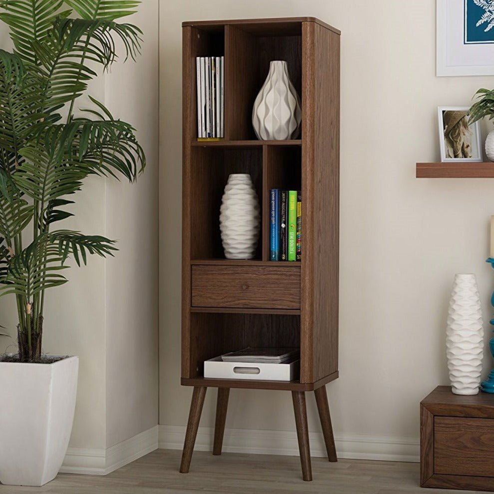 Modern Wood Finish Bookcase - Walnut