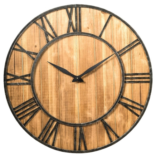 Round Wooden 30" Roman Numeral Wall Clock