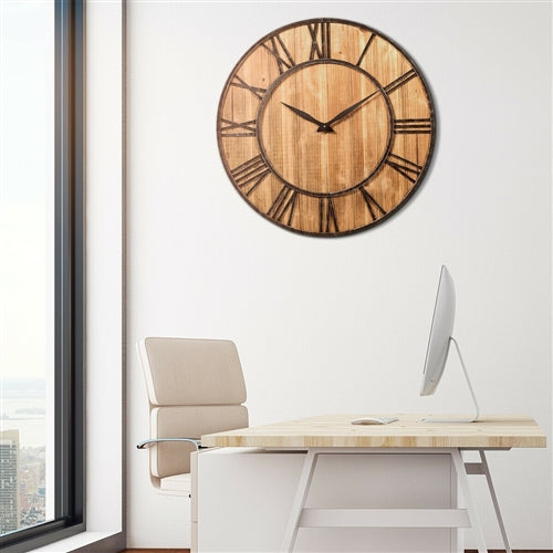 Round Wooden 30" Roman Numeral Wall Clock