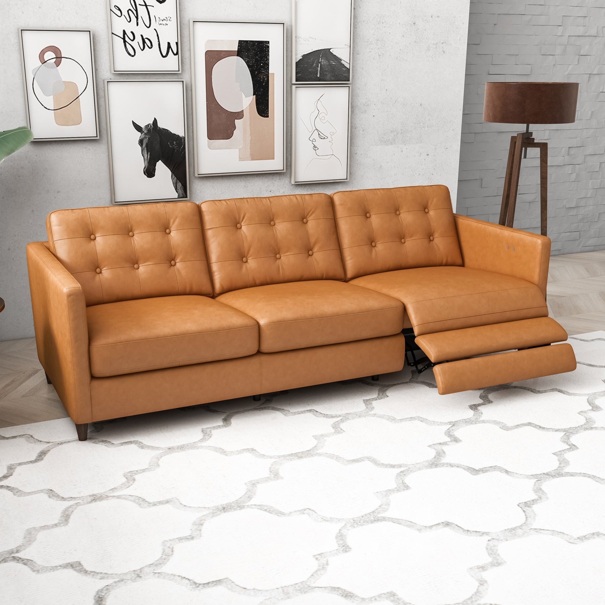 Leather Electric Right Reclining Sofa - Tan