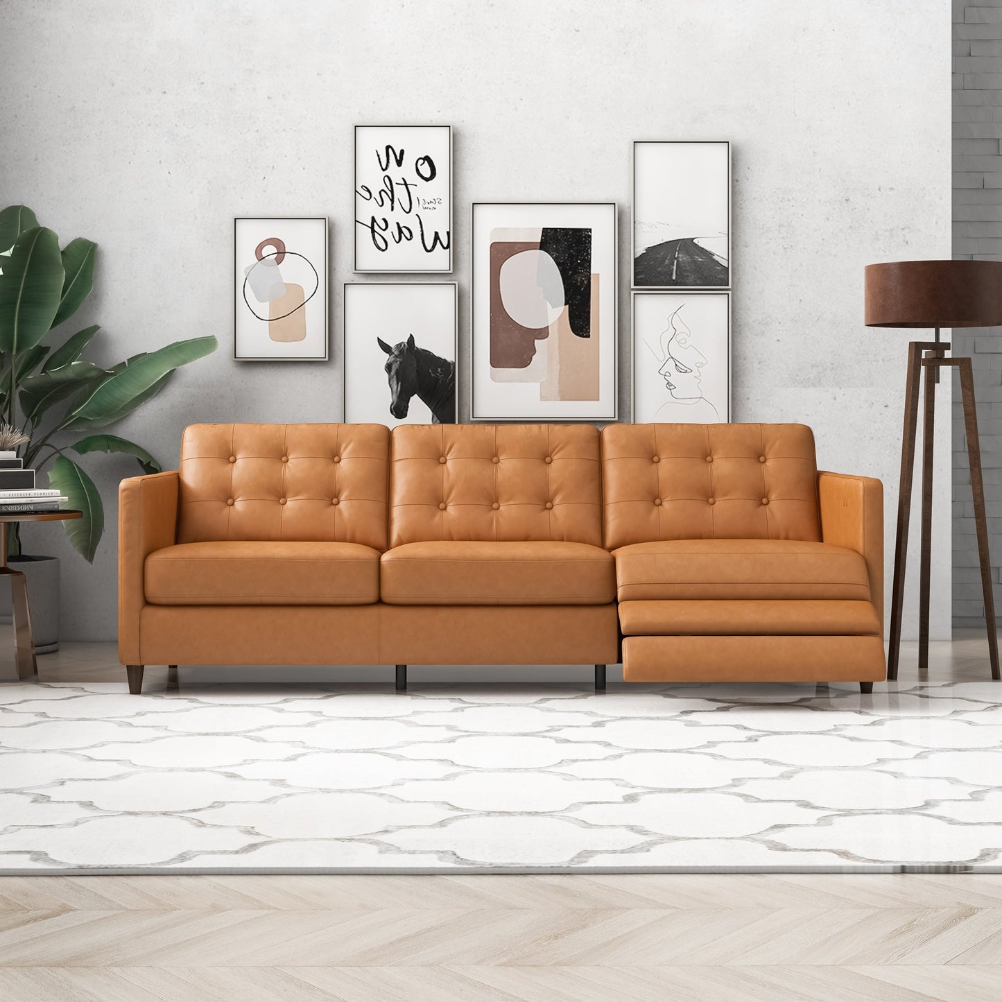 Leather Electric Right Reclining Sofa - Tan