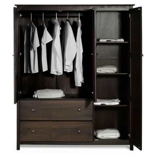 Solid Pine Espresso Wood Bedroom Wardrobe Armoire