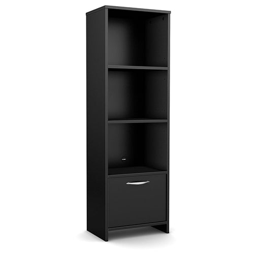 Modern Bookcase with 3 Shelves and Bottom Door in Black