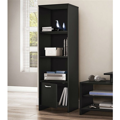 Modern Bookcase with 3 Shelves and Bottom Door, Black